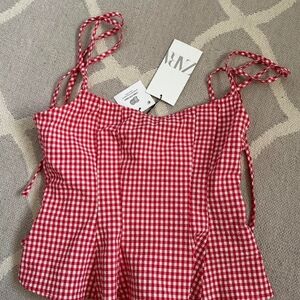 Zara Red and White Gingham Top, Size Small.
